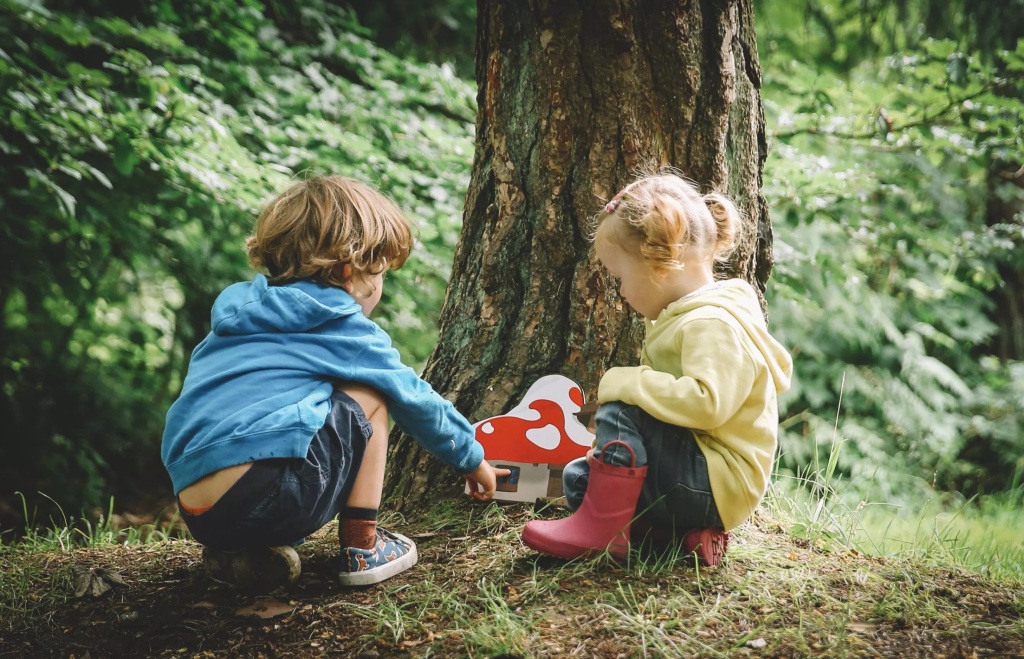 Дети играют в лесу